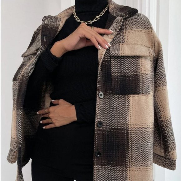 plaid print button up overcoat fall winter casual trending - Picture 6 of 6